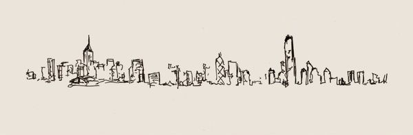 600x197 Illustration By Ace Dells Blind Contour Drawing Of The Hong Kong - Hong Kong Skyline Sketch