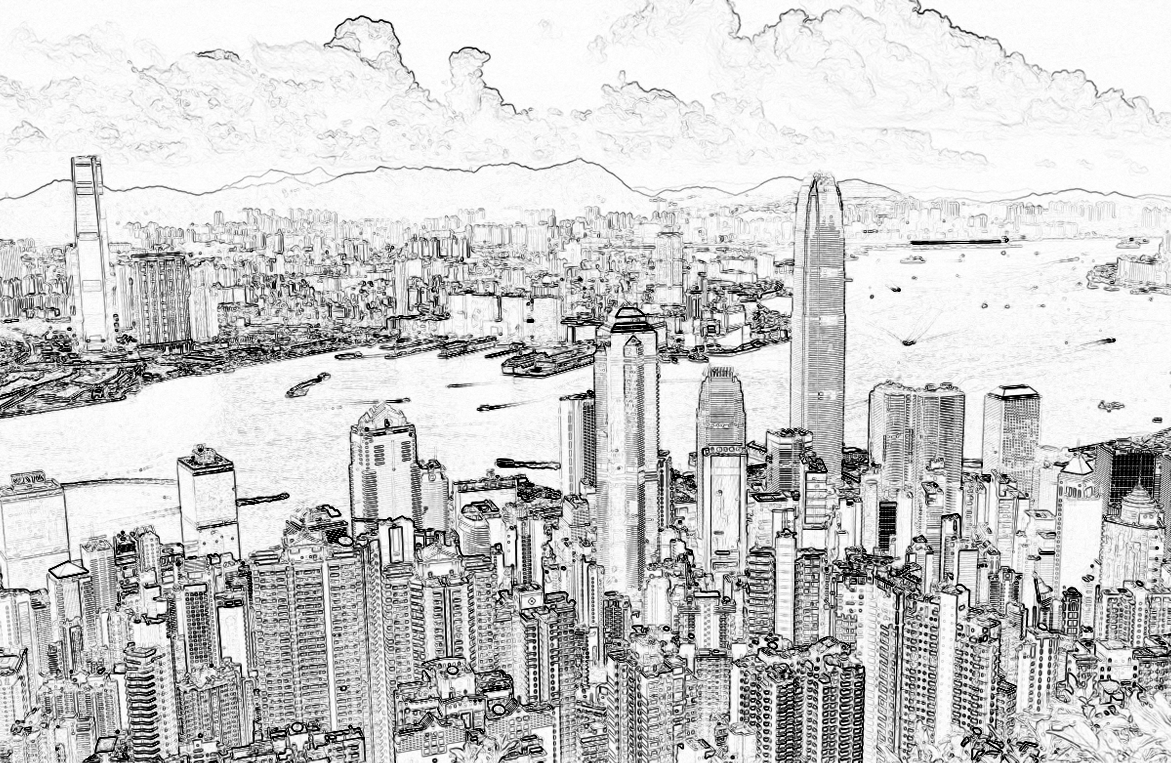 Hong Kong Skyline Sketch at Explore collection of