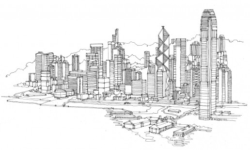 516x309 Skyline Illustrated Maps - Hong Kong Skyline Sketch