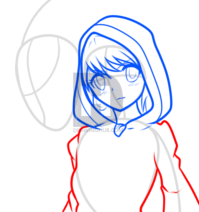 675x720 How To Draw Riding Hood And The Wolf, Step By Step, Drawing Guide - Hood Sketch