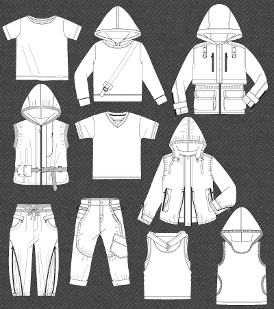 400x450 Set Of Isolated Flat Sketches For Boys Kidsfashionvector Cute - Hoodie Flat Sketch