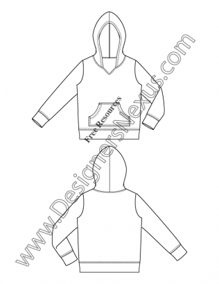 316x409 V20 Kangaroo Pocket Hoodie Kids Flat Fashion Sketch - Hoodie Flat Sketch