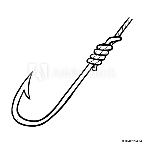 500x500 Fish Hook Cartoon Vector And Illustration, Black And White, Hand - Hook Sketch