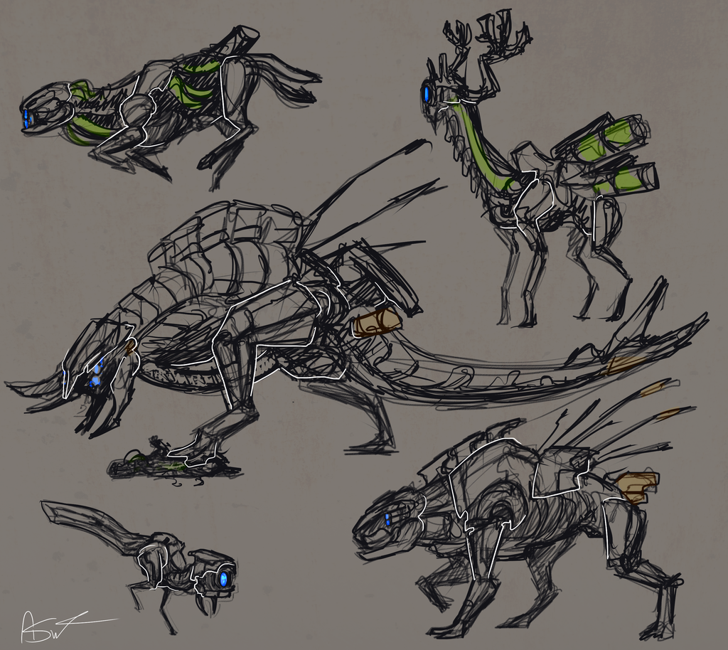 1024x914 Fan Art] Some Machine Sketches I Did Horizon - Horizon Sketch