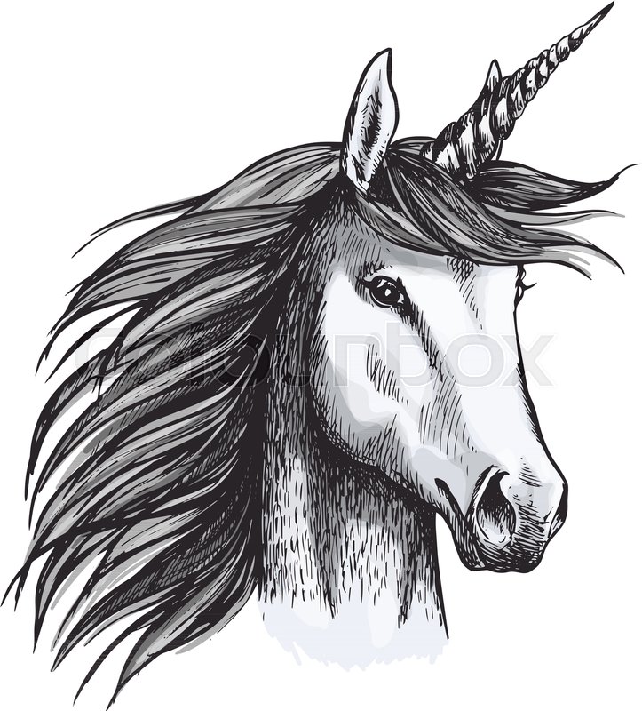 723x800 Unicorn Sketch Icon. Vector Magic Or Mystic Fairy Horse Horn And - Horn Sketch