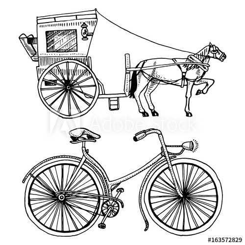 500x500 Horse Drawn Carriage Or Coach And Bicycle, Bike Or Velocipede - Horse And Carriage Sketch