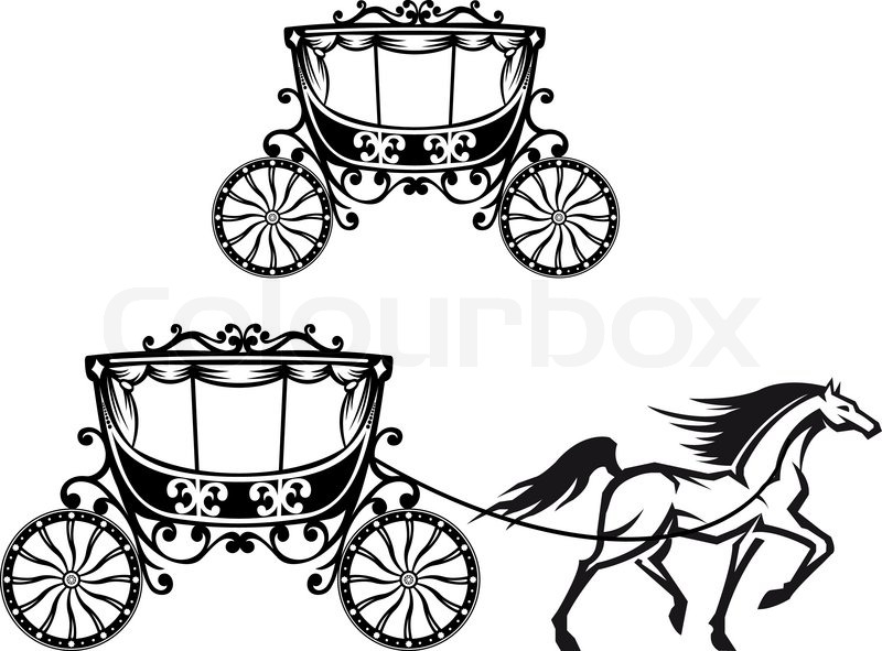 800x591 Horse With Old Carriage Stock Vector Colourbox - Horse And Carriage Sketch