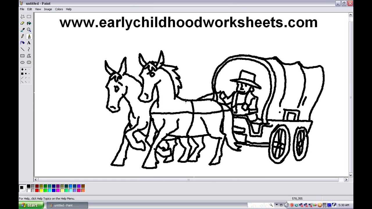 1280x720 How To Draw Cowboy Carriage Easy Step By Step For Kindergarten - Horse And Carriage Sketch