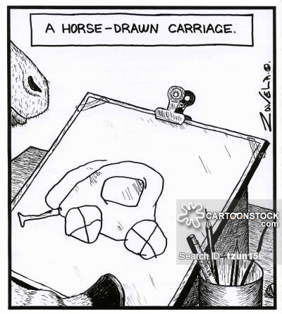 400x446 Pencil Drawing Cartoons And Comics - Horse And Carriage Sketch