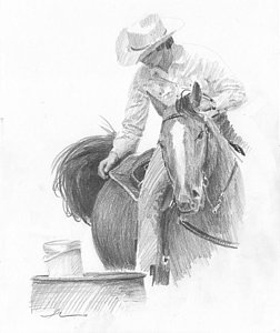 252x300 Barrel Horse Rider Pencil Portrait Drawing By Mike Theuer - Horse And Rider Sketch