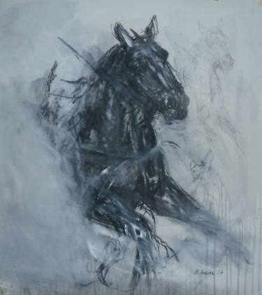 375x422 Horse Head Charcoal Drawing By Mandy Racine Saatchi Art - Horse Art Sketch