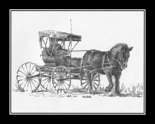 535x428 Horse Amp Buggy Sketch Redlin Art Center - Horse Cart Sketch