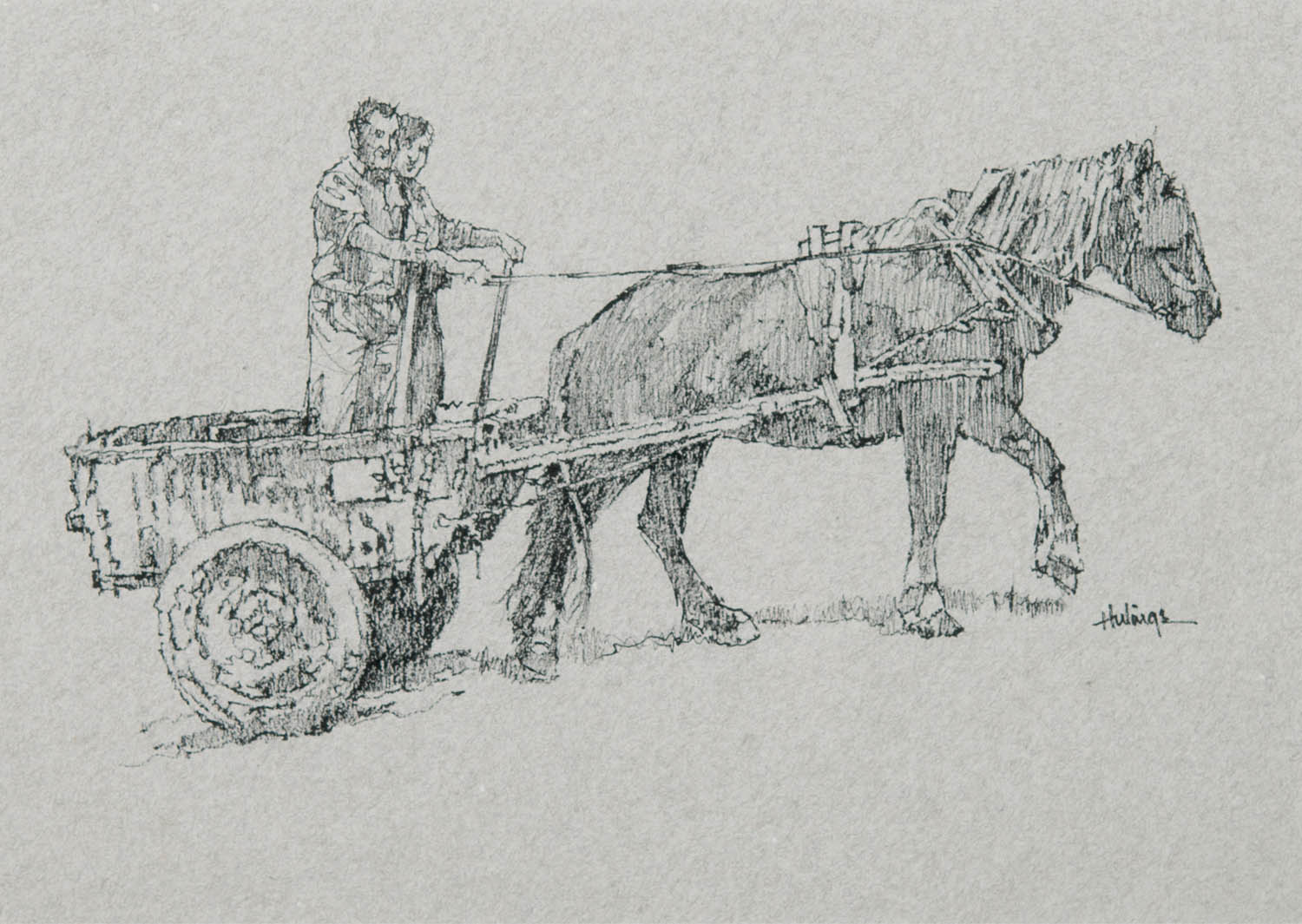 1500x1065 Horse Amp Cart By Clark Hulings Charcoal - Horse Cart Sketch