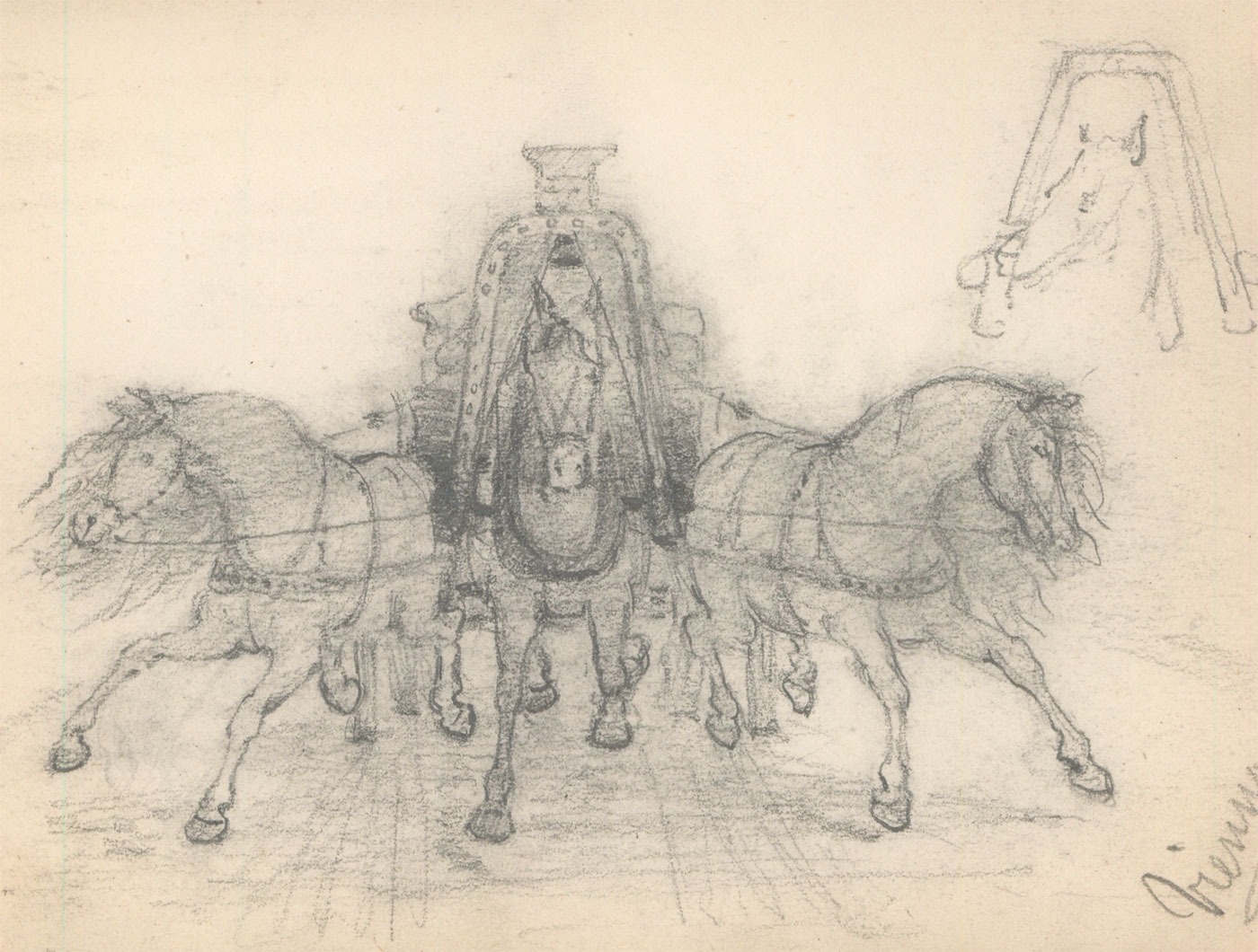 1400x1060 George Willoughby Maynard Na (1843 1923) - Horse Drawn Carriage Sketch