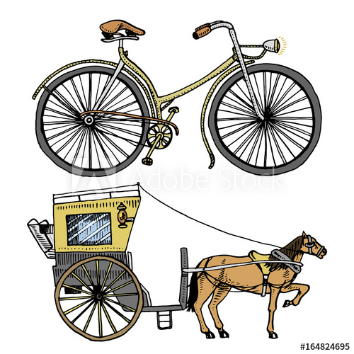 500x500 Horse Drawn Carriage Or Coach And Bicycle, Bike Or Velocipede - Horse Drawn Carriage Sketch