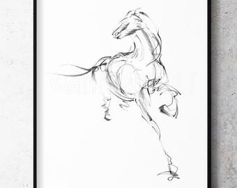 340x270 Horse Drawing Etsy - Horse Jumping Sketch
