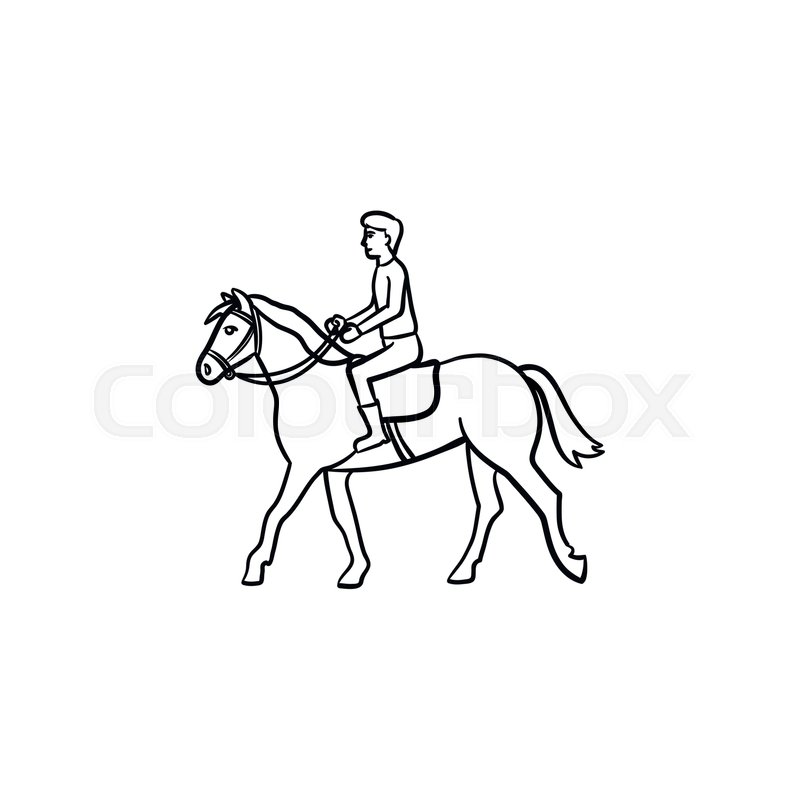 800x800 Man Riding Horse With Saddle Hand Drawn Outline Doodle Icon. Horse - Horse Outline Sketch
