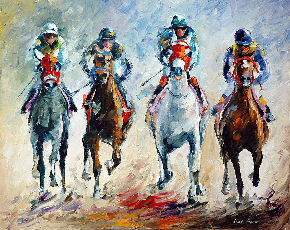 1000x794 Horse Racing Palette Knife Oil Painting On Canvas By Leonid - Horse Racing Sketch