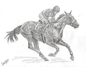 300x235 Horse Racing Art American Pharoah Derby Preakness Belmont Triple - Horse Racing Sketch