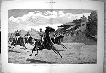 450x308 Won In Canter Sketch Sandown Park End Horse Race J Charlton 1881 - Horse Racing Sketch