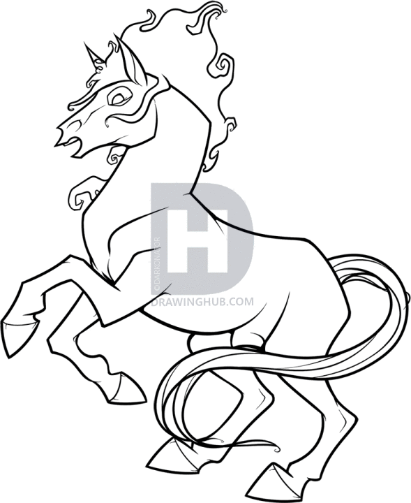 589x720 How To Draw A Rearing Horse, Step By Step, Drawing Guide, By - Horse Rearing Sketch