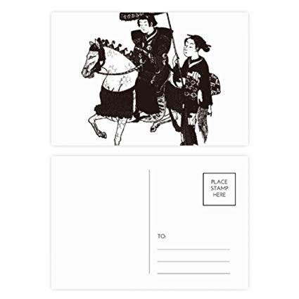 425x425 Japan Women Riding Horse Sketch Postcard Set Birthday - Horse Riding Sketch