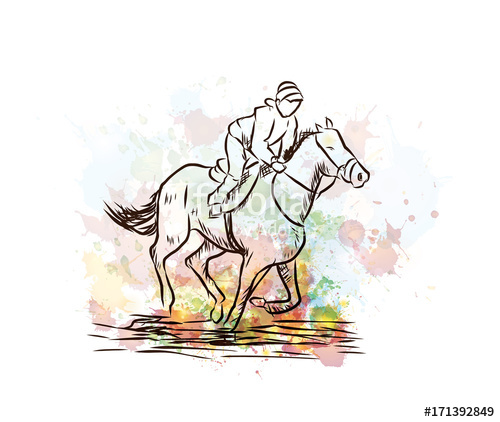 500x422 Watercolor Sketch Of Horse Riding In Vector Illustration. Stock - Horse Riding Sketch