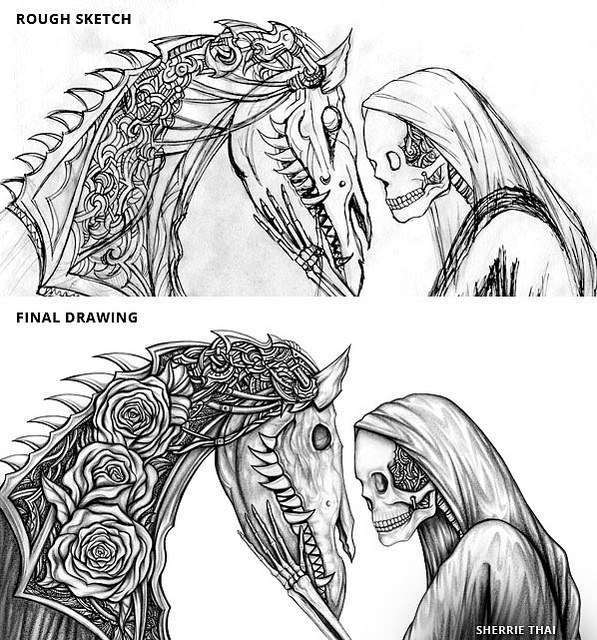 597x640 Artwork Momento Mori, Gothic Skeleton Amp Horse Art Shaire - Horse Skeleton Sketch