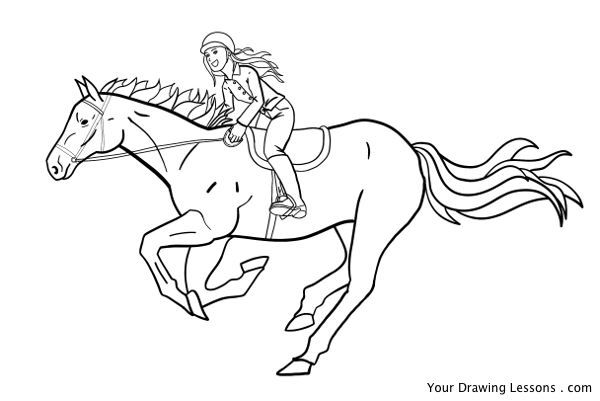 600x401 How To Draw A Girl Riding A Horse Your Drawing Lessons - Horse Sketch Easy