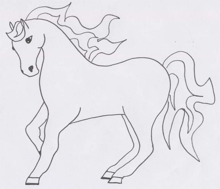 770x661 Horse Pictures For Kids Black And White To Color Funny Hd - Horse Sketch Kids