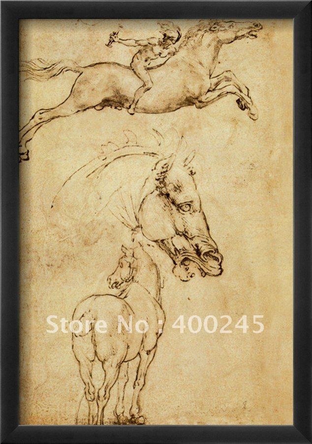 634x900 High Quality Leonardo Da Vinci Oil Paintings Reproduction Sketch - Horse Sketch On Canvas