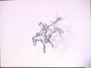 300x224 Sketching Snowy River Horse And Rider On Canvas Lines And Strokes - Horse Sketch On Canvas