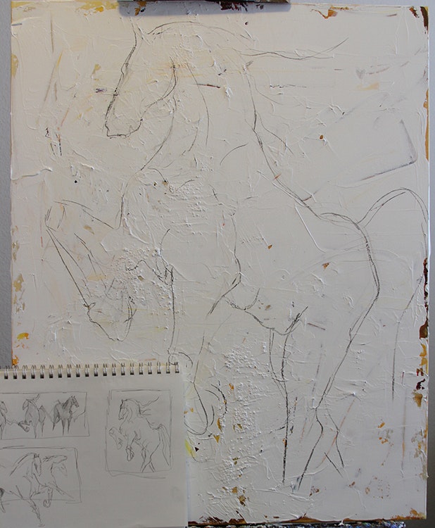618x750 Beginnings Sketch To Canvas Contemporary Horse Paintings By Texas - Horse Sketch On Canvas