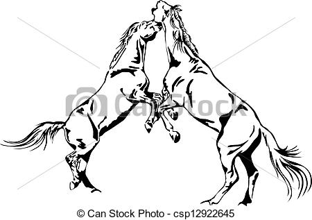 450x317 Fighting Horses - Horse Sketch Outline