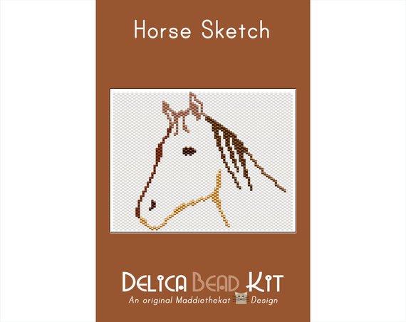 570x452 Horse Sketch Simple Small Panel Peyote Bead Pattern Pdf Or Etsy - Horse Sketch Simple