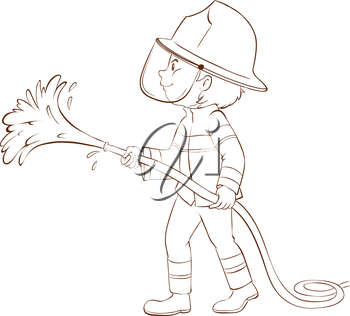 350x316 Illustration Of A Plain Sketch Of A Fireman Holding A Hose On A - Hose Sketch
