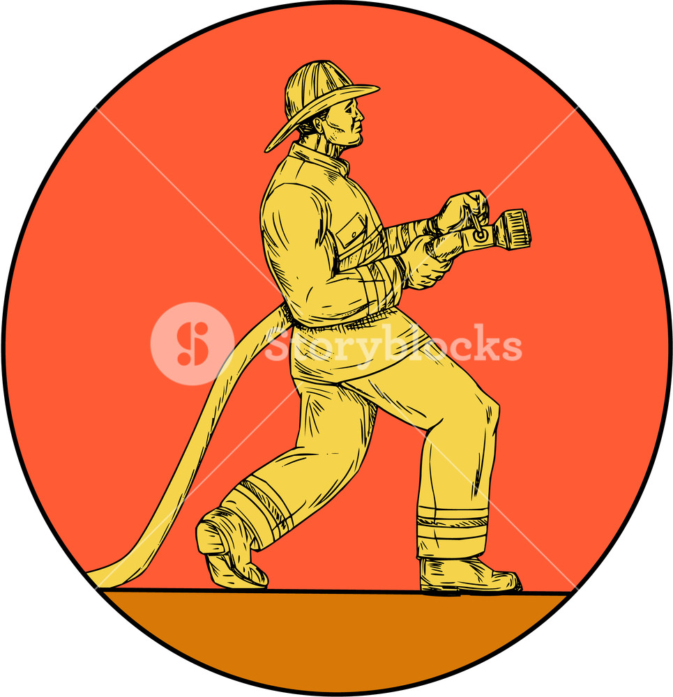 965x1000 Drawing Sketch Style Illustration Of A Fireman Fire Fighter - Hose Sketch