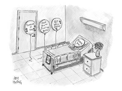 400x300 Three Balloons With Get Well Messages On Them Float By The - Hospital Bed Sketch