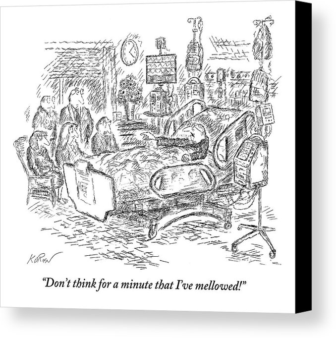 678x682 An Old Man In A Hospital Bed Talks To His Five Canvas Print - Hospital Bed Sketch