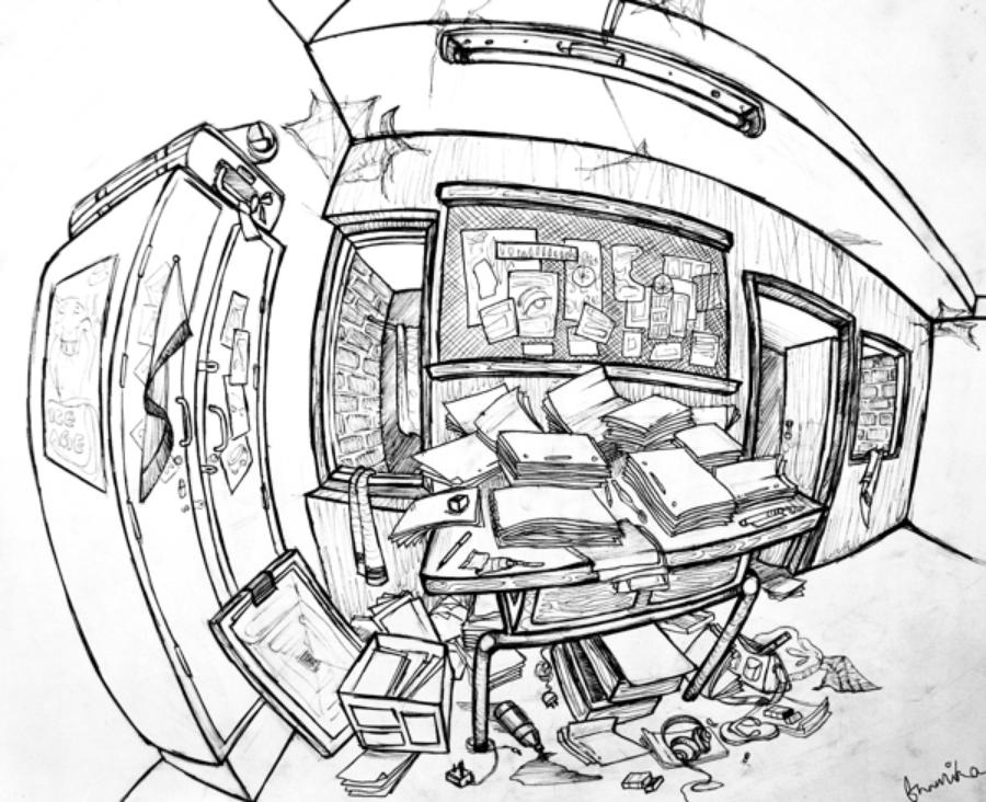 900x732 Hostel Room Eats Canvs.in - Hostel Sketch