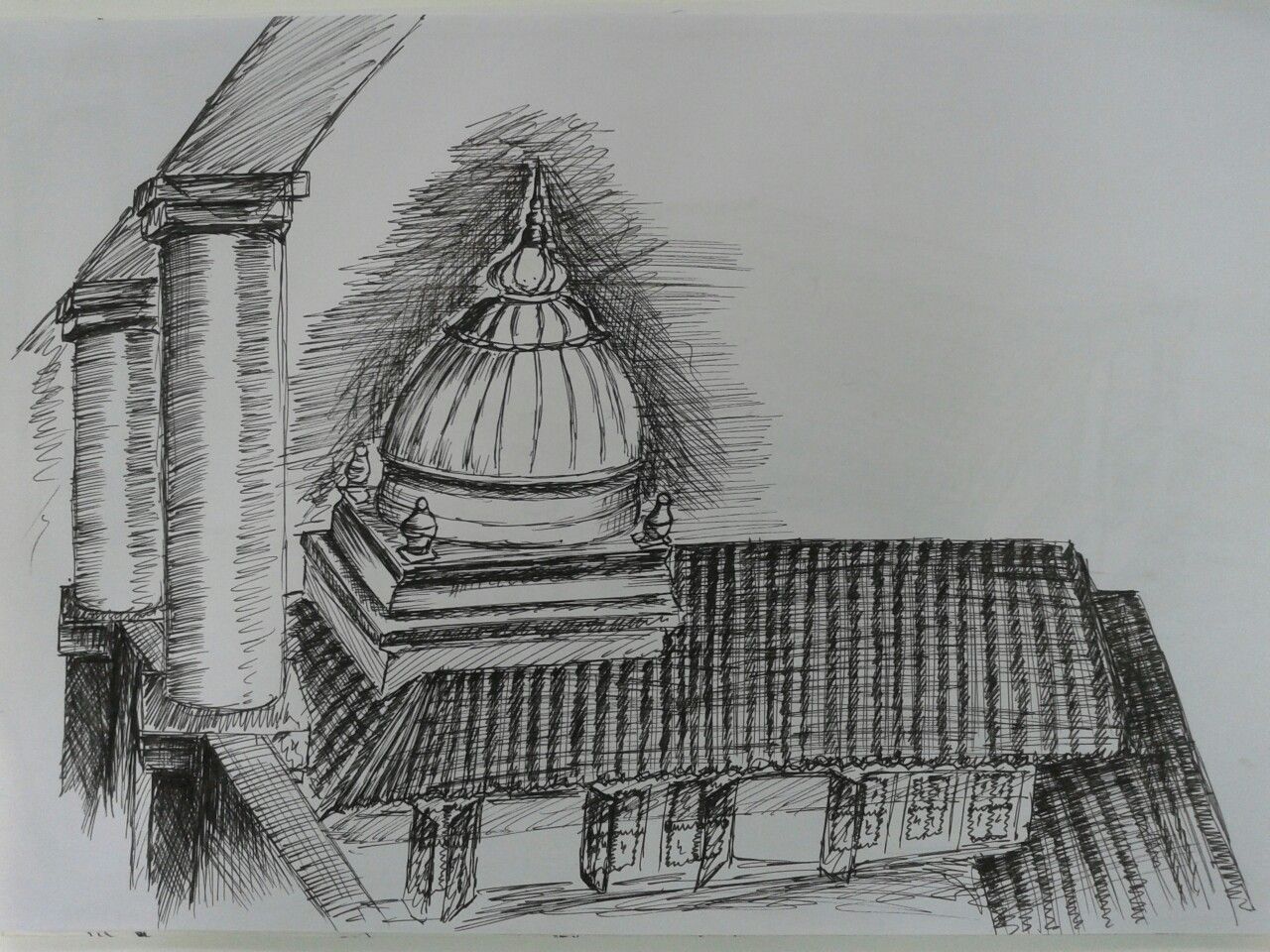 1280x960 Jain Temple Of My Hostel Rapid Sketches - Hostel Sketch
