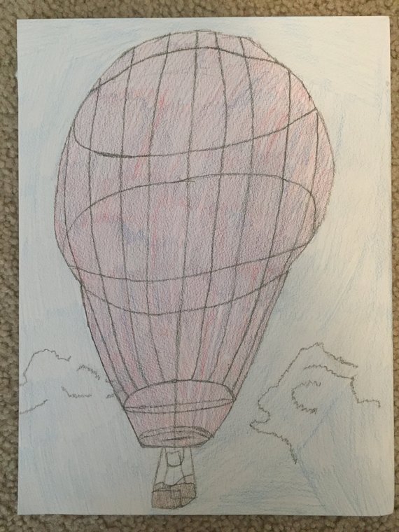 570x760 Hot Air Balloon Sketch Made With No.2 Pencil And Colored Etsy - Hot Air Balloon Sketch