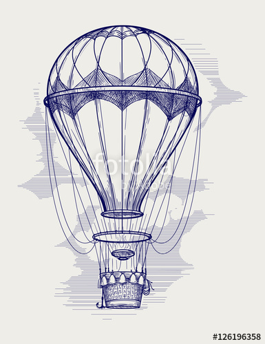 385x500 Hot Air Balloon Ball Pen Sketch Vector Illustration Stock Image - Hot Air Balloon Sketch