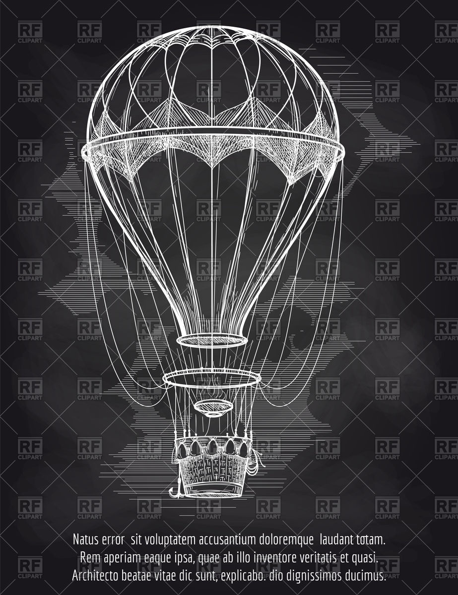 923x1200 Sketch Of Hot Air Balloon On Blackboard Vector Image Vector - Hot Air Balloon Sketch