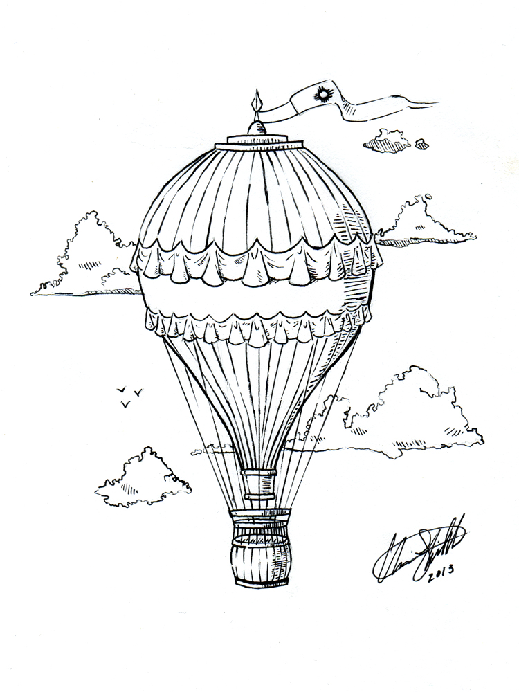 750x1000 Drawn Amd Hot Air Balloon - Hot Air Balloon Sketch