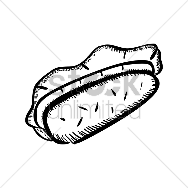 600x600 Hot Dog Black And White Vector Free - Hot Dog Sketch