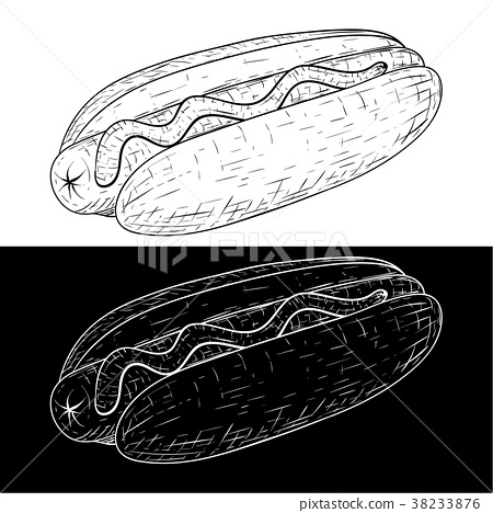 450x468 Hot Dog. Outline Sketch - Hot Dog Sketch