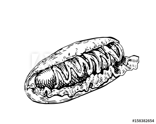 500x400 Isolated Detail Vintage Hand Drawn Food Sketch Illustration - Hot Dog Sketch