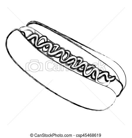 450x470 Monochrome Sketch With Hot Dog Vector Illustration. - Hot Dog Sketch
