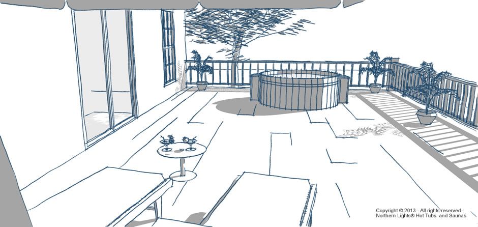 940x446 Project Design Sketch For A Northern Lights Hot Tub With Full - Hot Tub Sketch